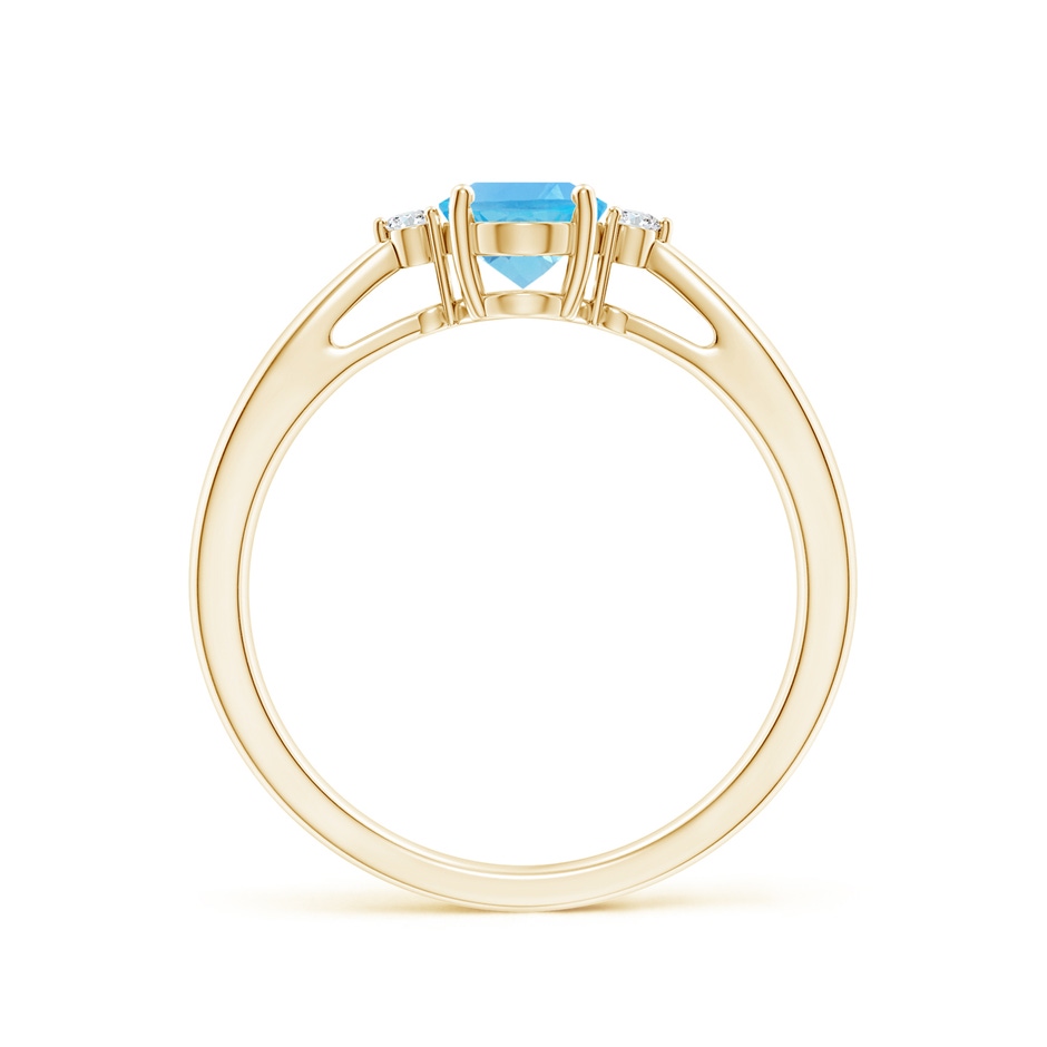 7x5mm AA Swiss Blue Topaz Reverse Tapered Shank Ring with Diamonds in Yellow Gold side-1