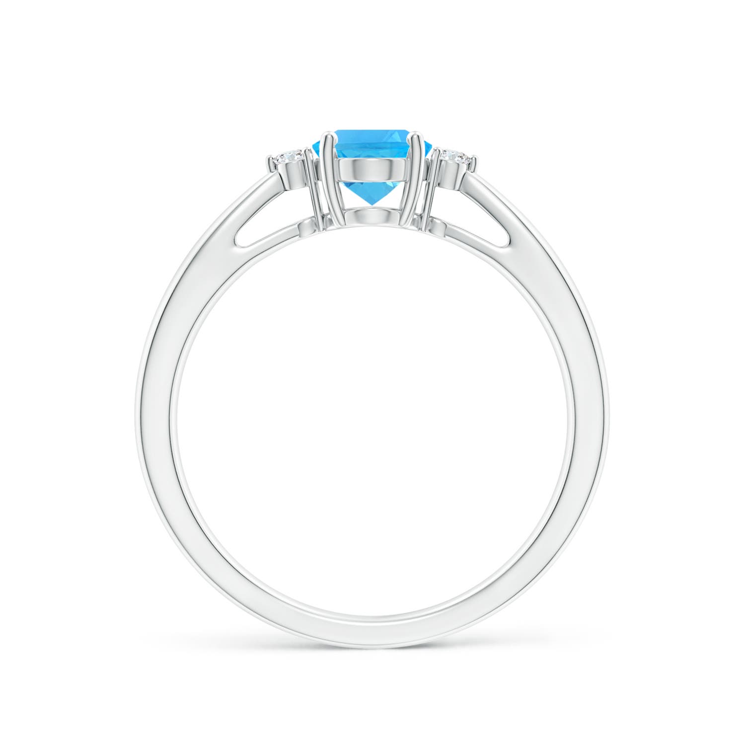 7x5mm AAA Swiss Blue Topaz Reverse Tapered Shank Ring with Diamonds in P950 Platinum