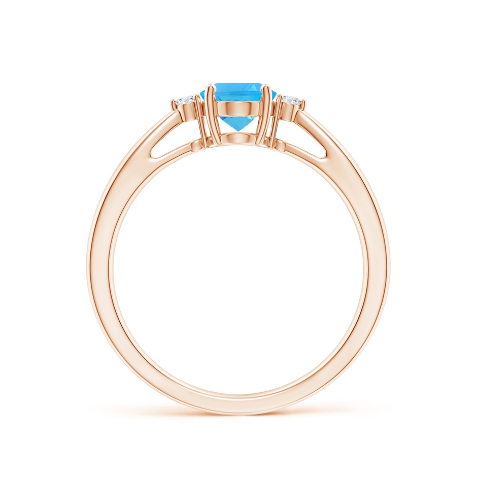 7x5mm AAA Swiss Blue Topaz Reverse Tapered Shank Ring with Diamonds in Rose Gold side-1