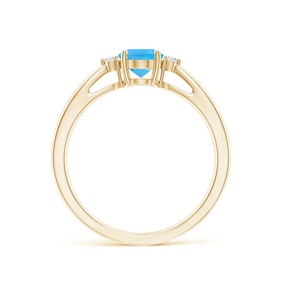 7x5mm AAA Swiss Blue Topaz Reverse Tapered Shank Ring with Diamonds in Yellow Gold side-1