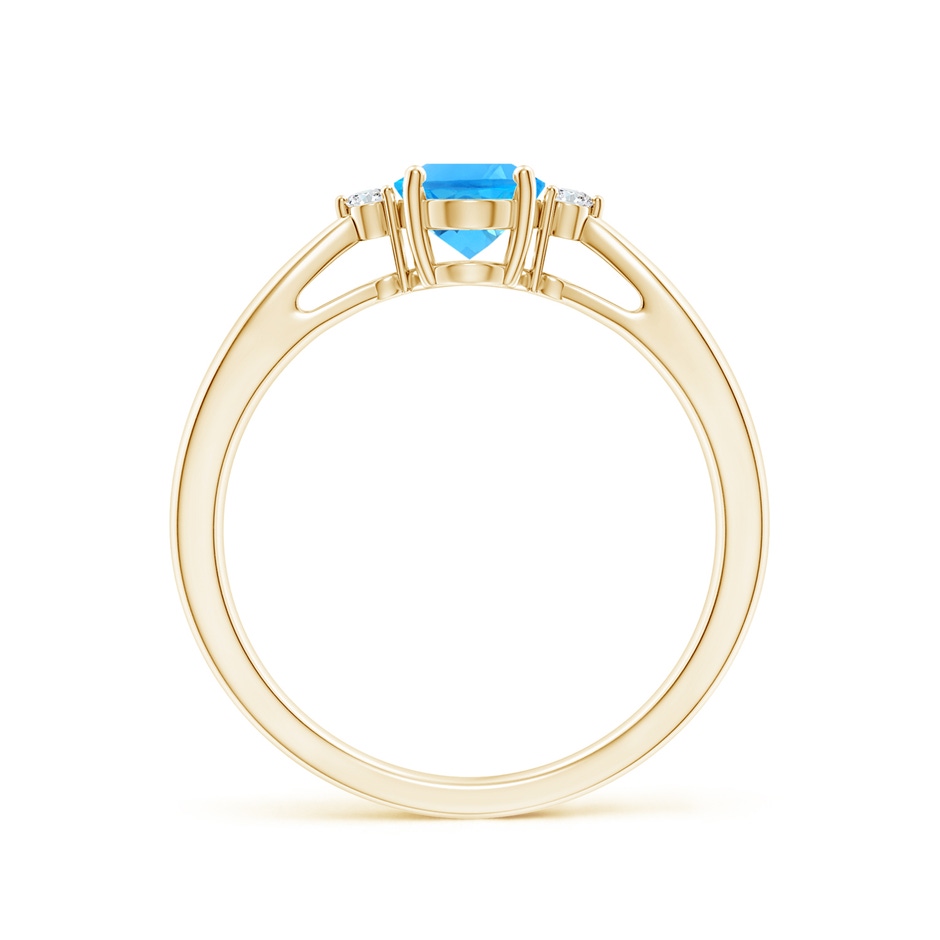 7x5mm AAAA Swiss Blue Topaz Reverse Tapered Shank Ring with Diamonds in Yellow Gold side-1