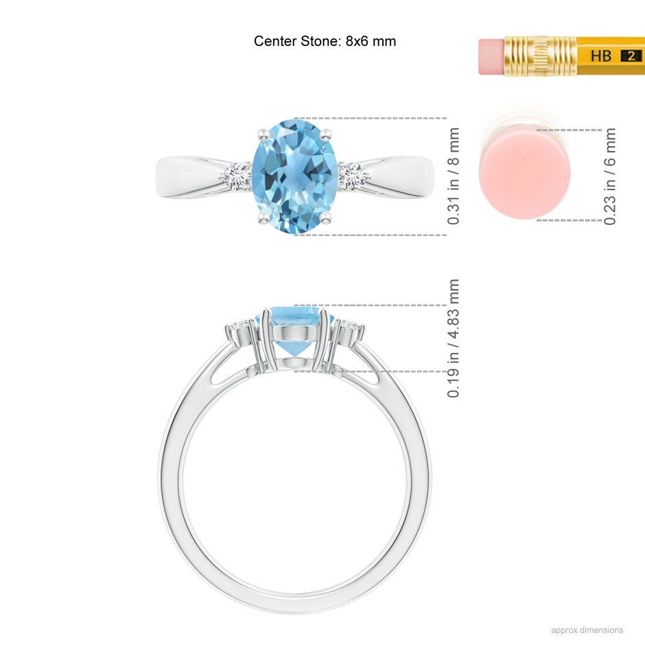 8x6mm A Swiss Blue Topaz Reverse Tapered Shank Ring with Diamonds in P950 Platinum ruler