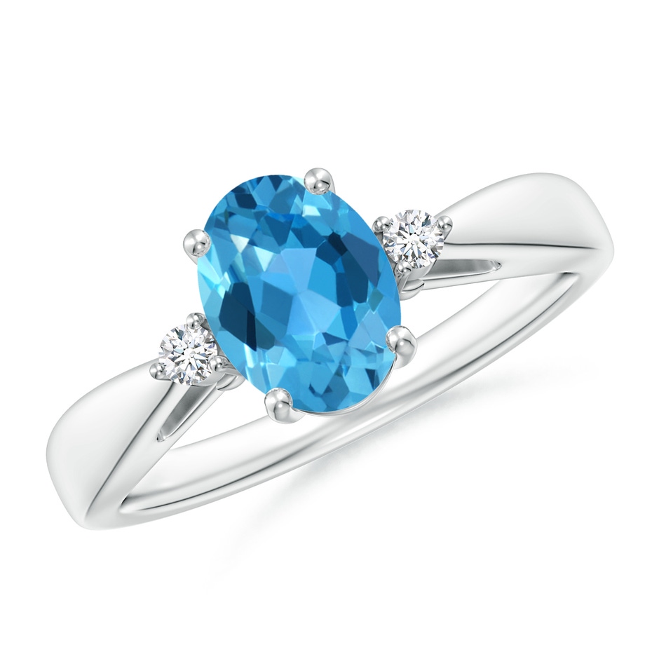 8x6mm AAA Swiss Blue Topaz Reverse Tapered Shank Ring with Diamonds in P950 Platinum 