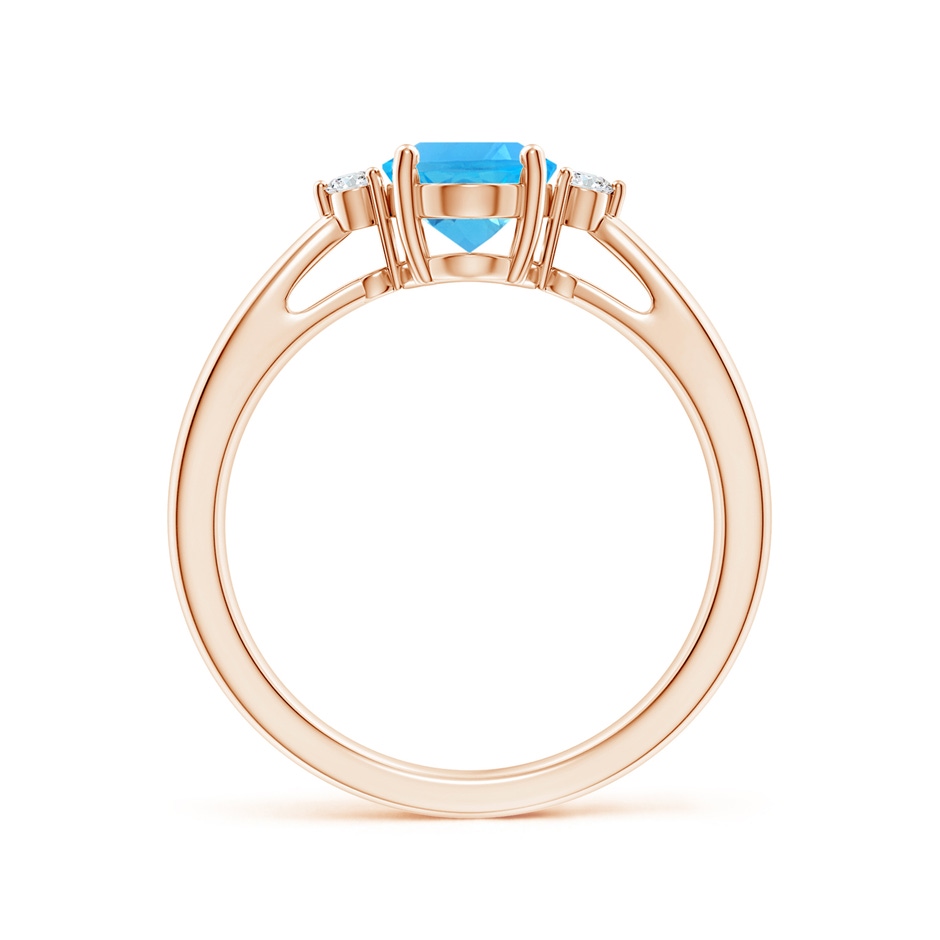 8x6mm AAA Swiss Blue Topaz Reverse Tapered Shank Ring with Diamonds in Rose Gold side-1