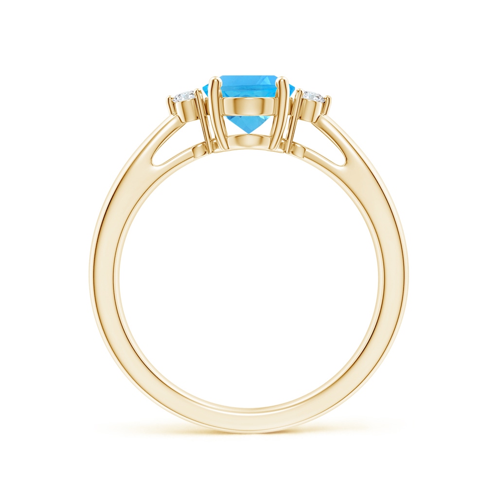 8x6mm AAA Swiss Blue Topaz Reverse Tapered Shank Ring with Diamonds in Yellow Gold Side-1