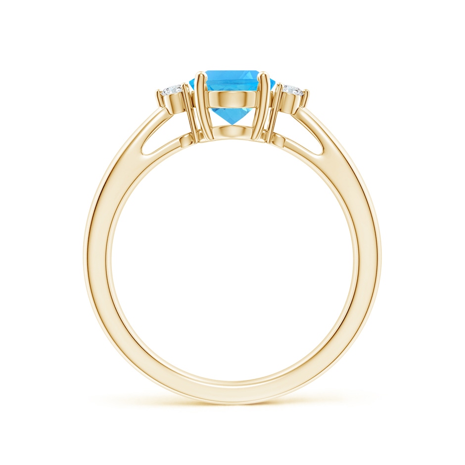 8x6mm AAA Swiss Blue Topaz Reverse Tapered Shank Ring with Diamonds in Yellow Gold side-1