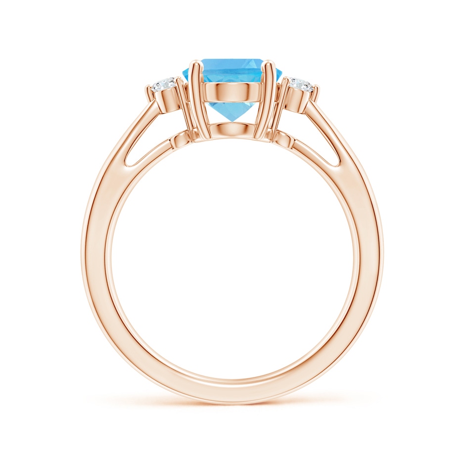 9x7mm AA Swiss Blue Topaz Reverse Tapered Shank Ring with Diamonds in Rose Gold side-1