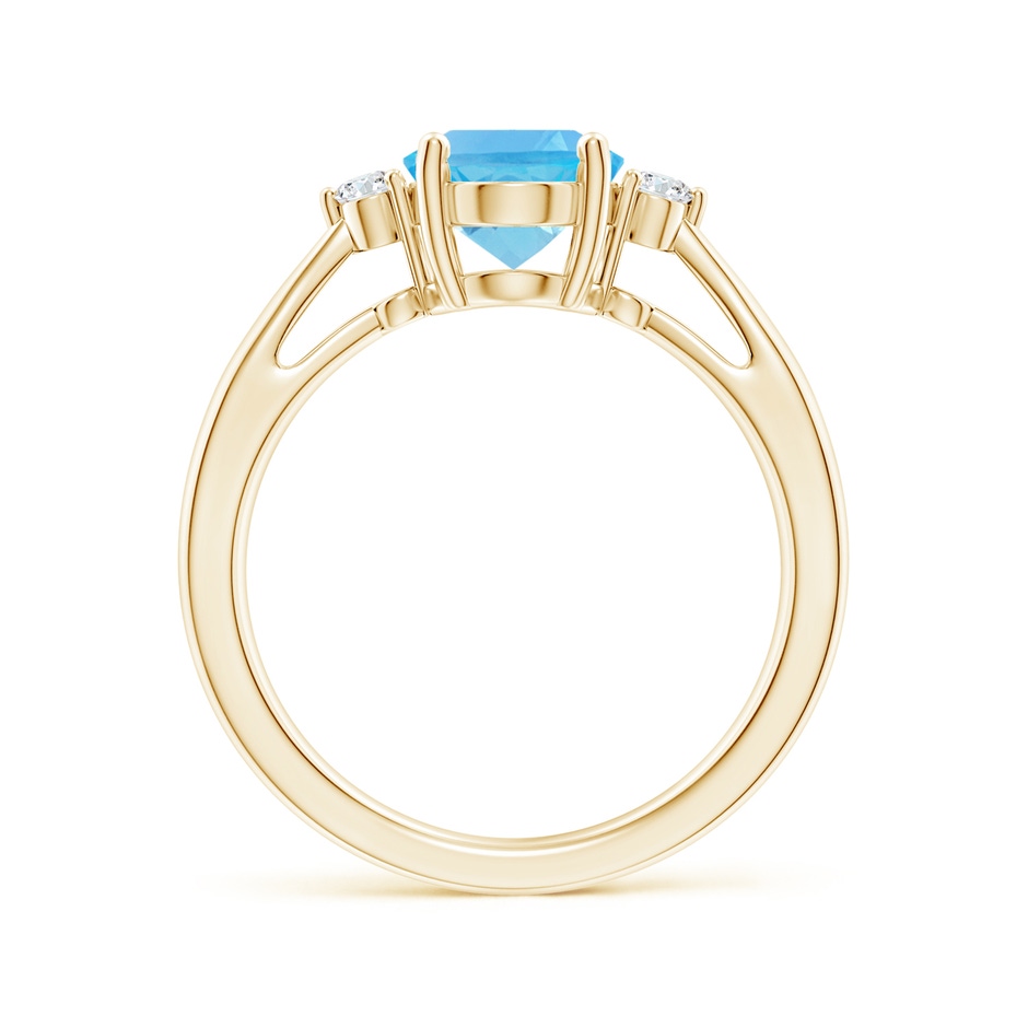 9x7mm AA Swiss Blue Topaz Reverse Tapered Shank Ring with Diamonds in Yellow Gold side-1