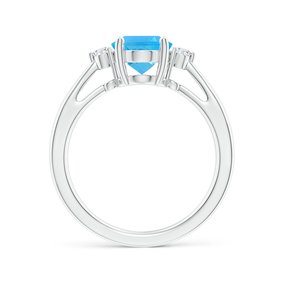 9x7mm AAA Swiss Blue Topaz Reverse Tapered Shank Ring with Diamonds in P950 Platinum side-1
