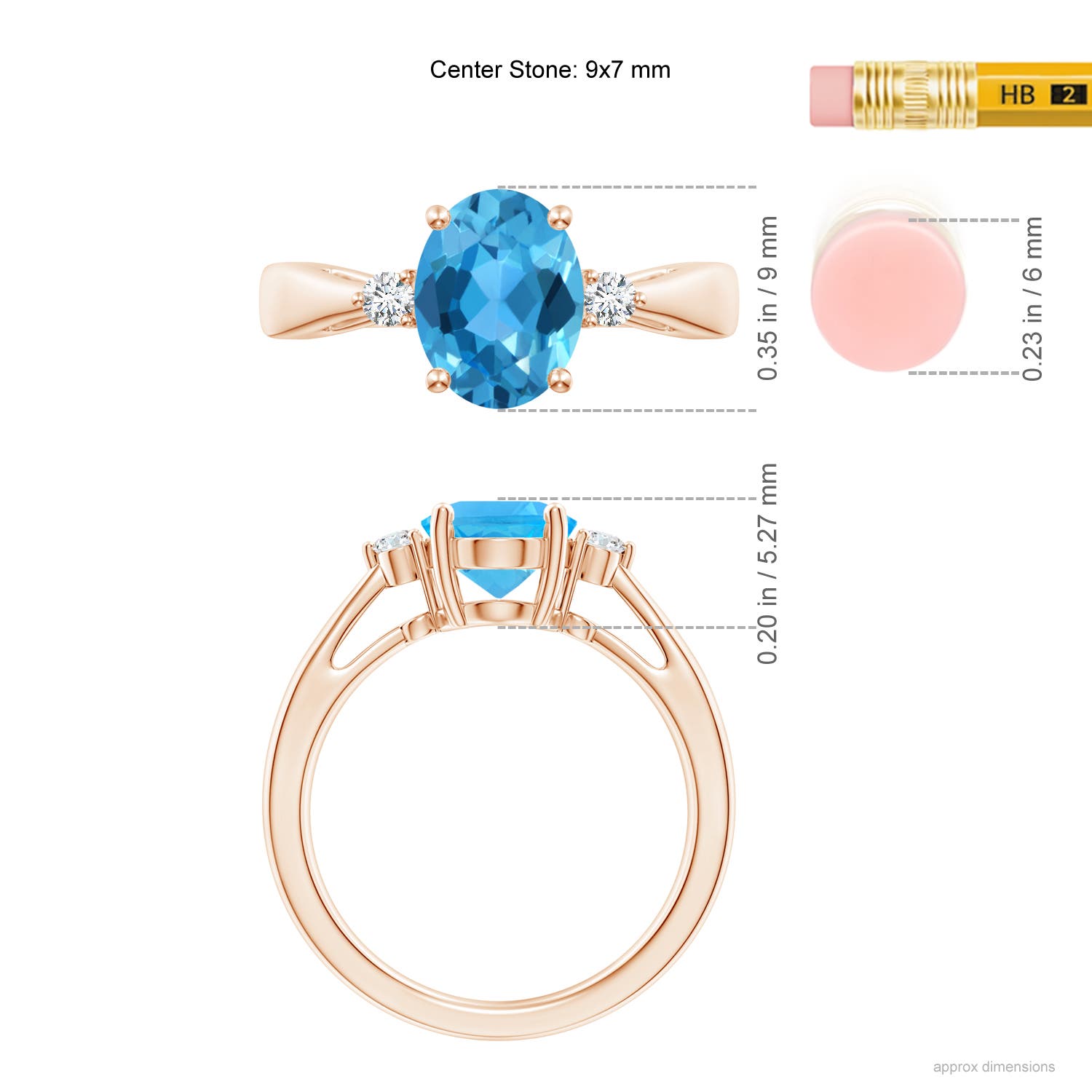 AAA - Swiss Blue Topaz / 2.32 CT / 14 KT Rose Gold