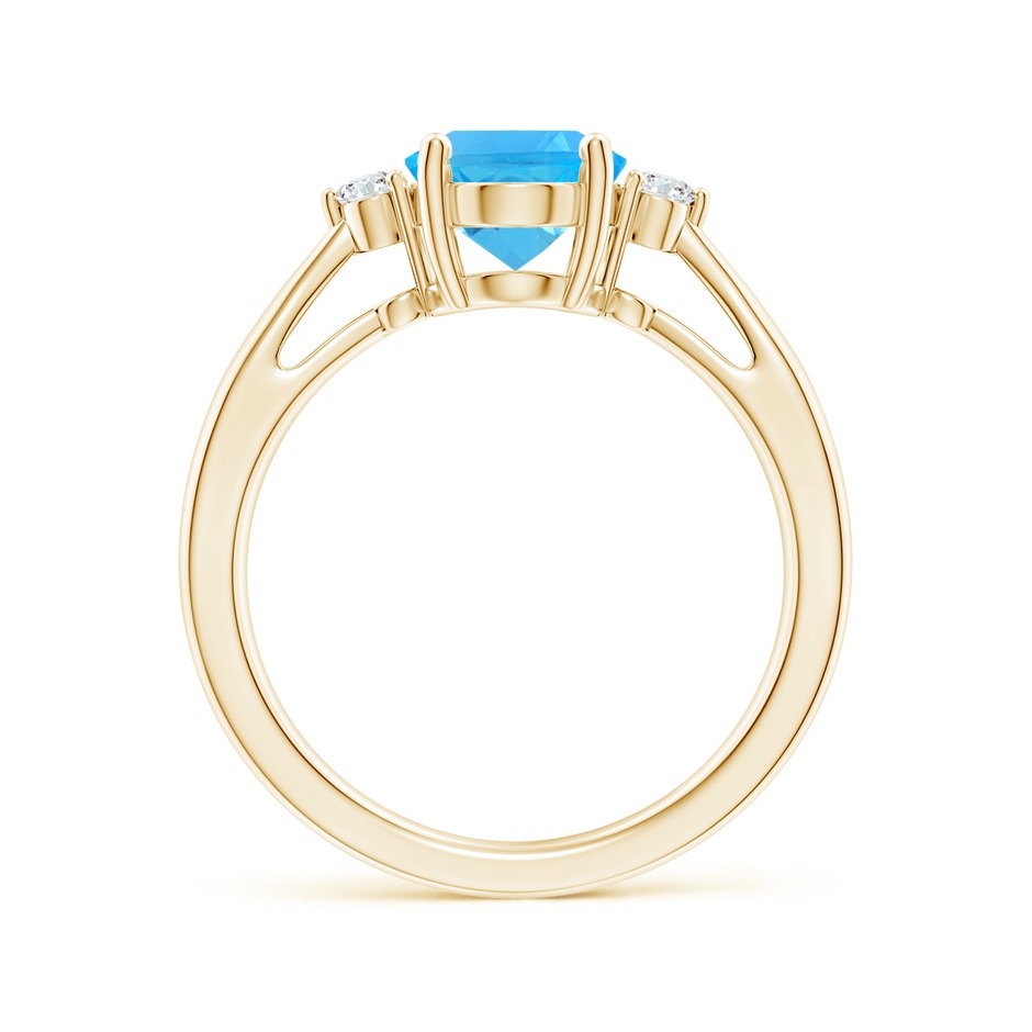 9x7mm AAA Swiss Blue Topaz Reverse Tapered Shank Ring with Diamonds in Yellow Gold side-1