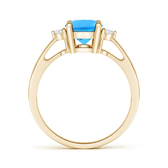 9x7mm AAAA Swiss Blue Topaz Reverse Tapered Shank Ring with Diamonds in 10K Yellow Gold product image