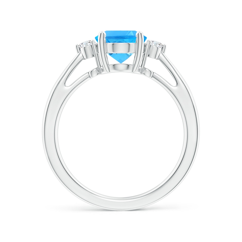 9x7mm AAAA Swiss Blue Topaz Reverse Tapered Shank Ring with Diamonds in White Gold side-1