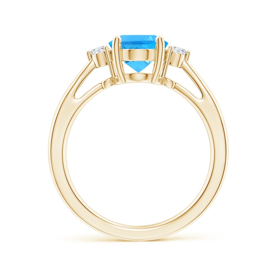 9x7mm AAAA Swiss Blue Topaz Reverse Tapered Shank Ring with Diamonds in Yellow Gold side-1