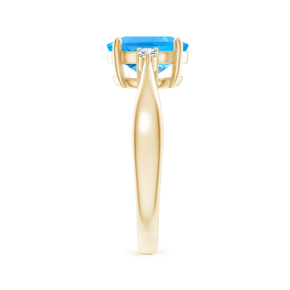9x7mm AAAA Swiss Blue Topaz Reverse Tapered Shank Ring with Diamonds in Yellow Gold side-2