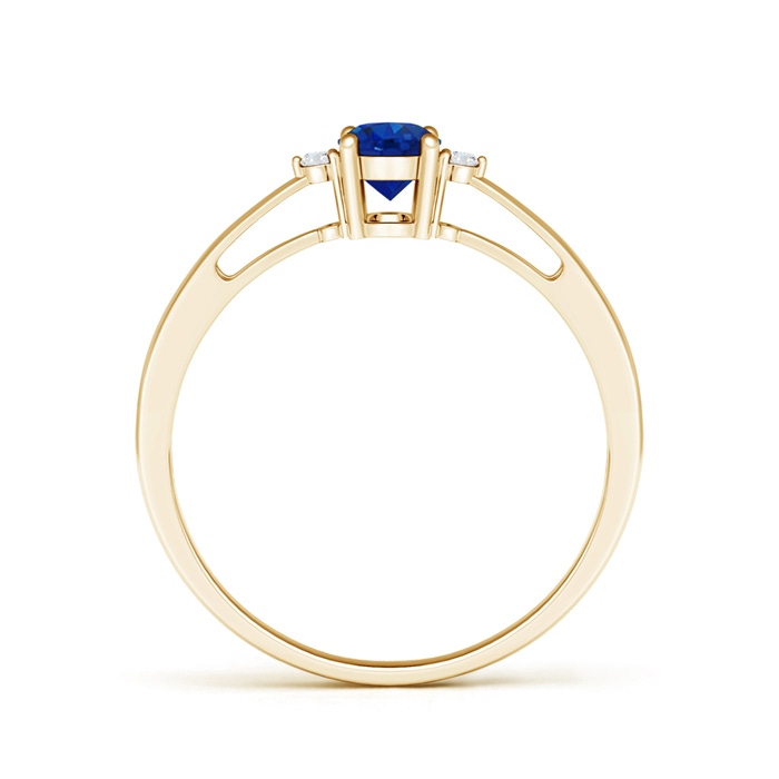 6x4mm AAA Tapered Shank Blue Sapphire Solitaire Ring with Diamond Accents in Yellow Gold Product Image