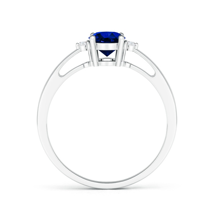 7x5mm AAAA Tapered Shank Blue Sapphire Solitaire Ring with Diamond Accents in White Gold Product Image