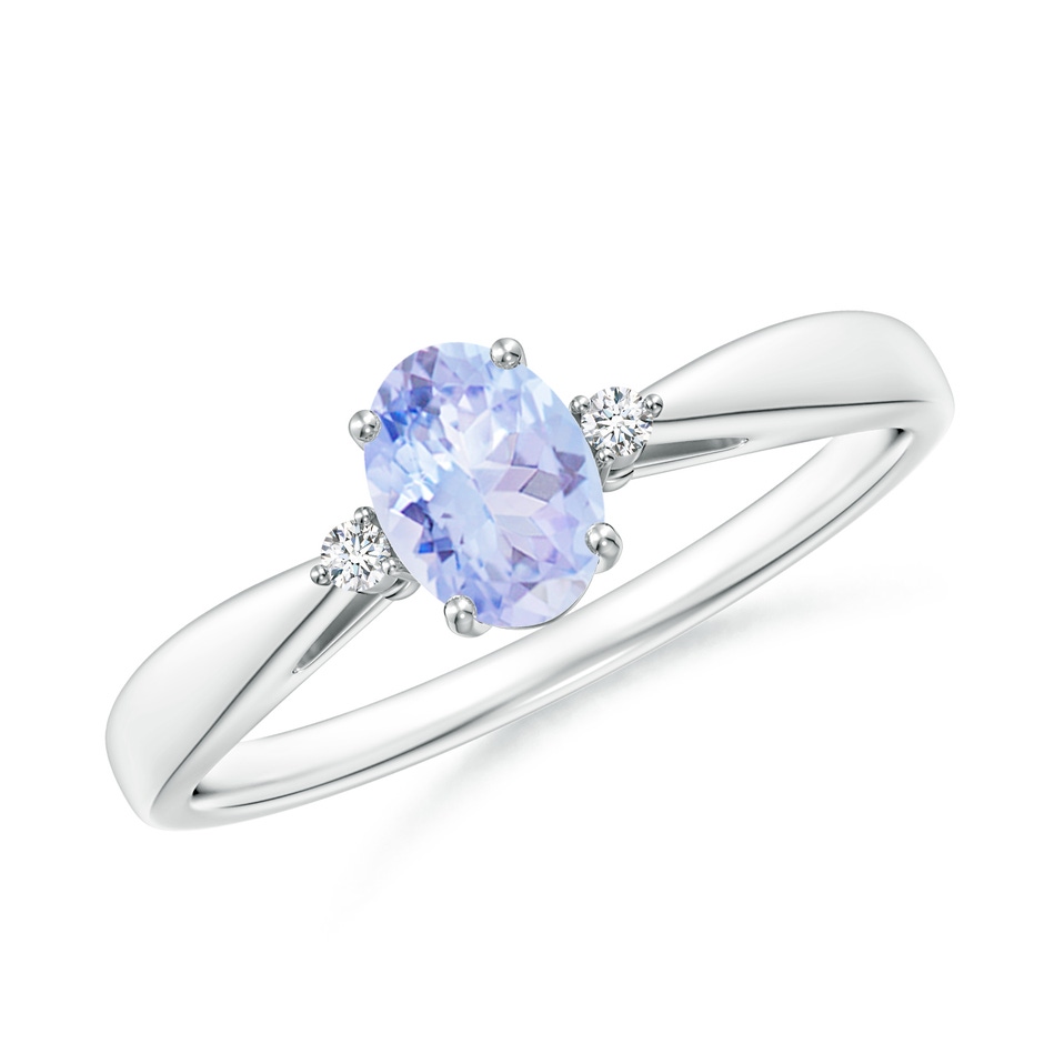 6x4mm A Tapered Shank Tanzanite Solitaire Ring with Diamond Accents in White Gold 