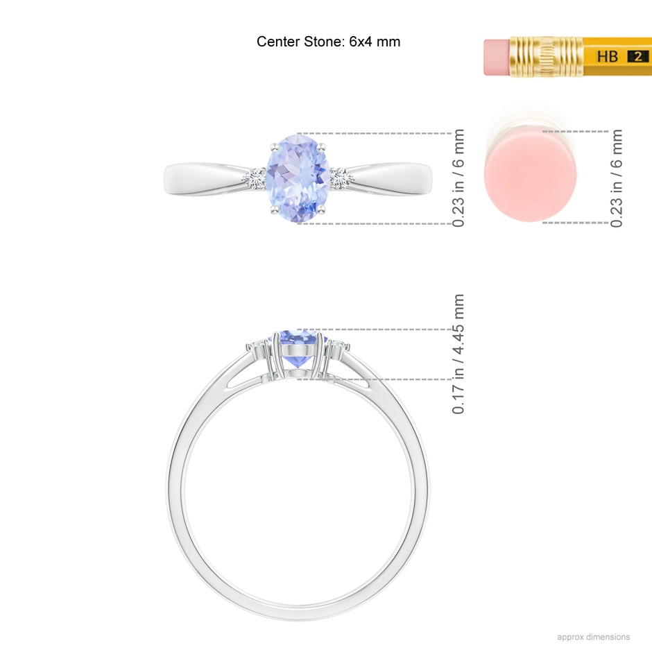 6x4mm A Tapered Shank Tanzanite Solitaire Ring with Diamond Accents in White Gold ruler