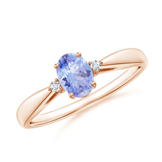 6x4mm AA Tapered Shank Tanzanite Solitaire Ring with Diamond Accents in Rose Gold