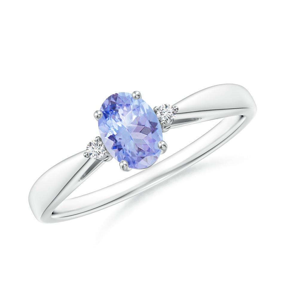6x4mm AA Tapered Shank Tanzanite Solitaire Ring with Diamond Accents in White Gold 