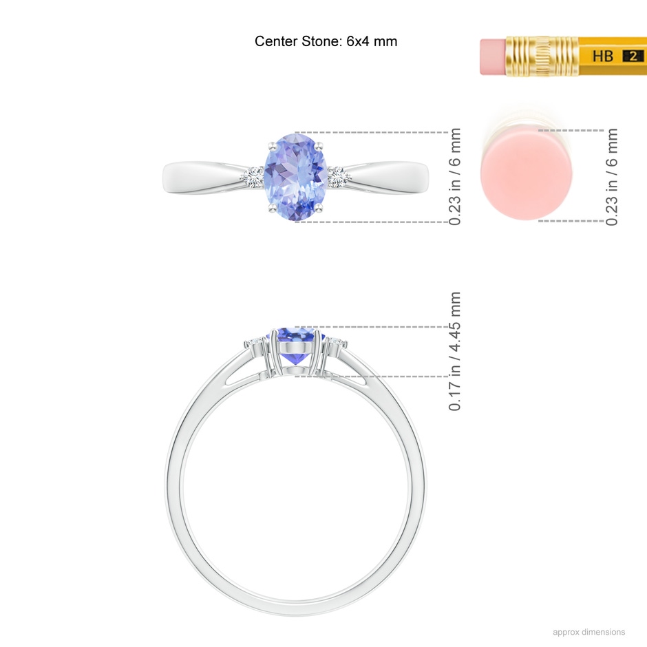 6x4mm AA Tapered Shank Tanzanite Solitaire Ring with Diamond Accents in White Gold ruler