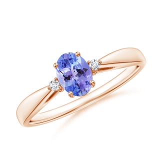 6x4mm AAA Tapered Shank Tanzanite Solitaire Ring with Diamond Accents in Rose Gold