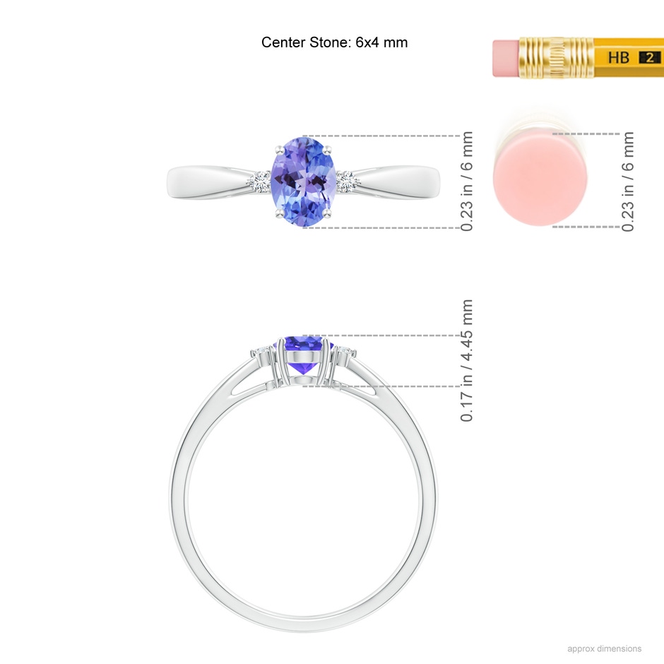 6x4mm AAA Tapered Shank Tanzanite Solitaire Ring with Diamond Accents in White Gold ruler