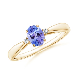 6x4mm AAA Tapered Shank Tanzanite Solitaire Ring with Diamond Accents in Yellow Gold