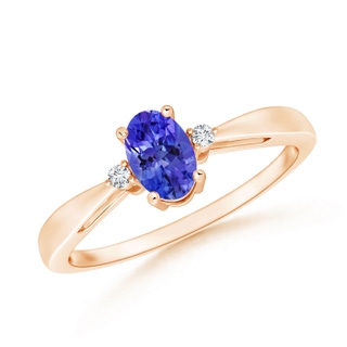 6x4mm AAAA Tapered Shank Tanzanite Solitaire Ring with Diamond Accents in 9K Rose Gold