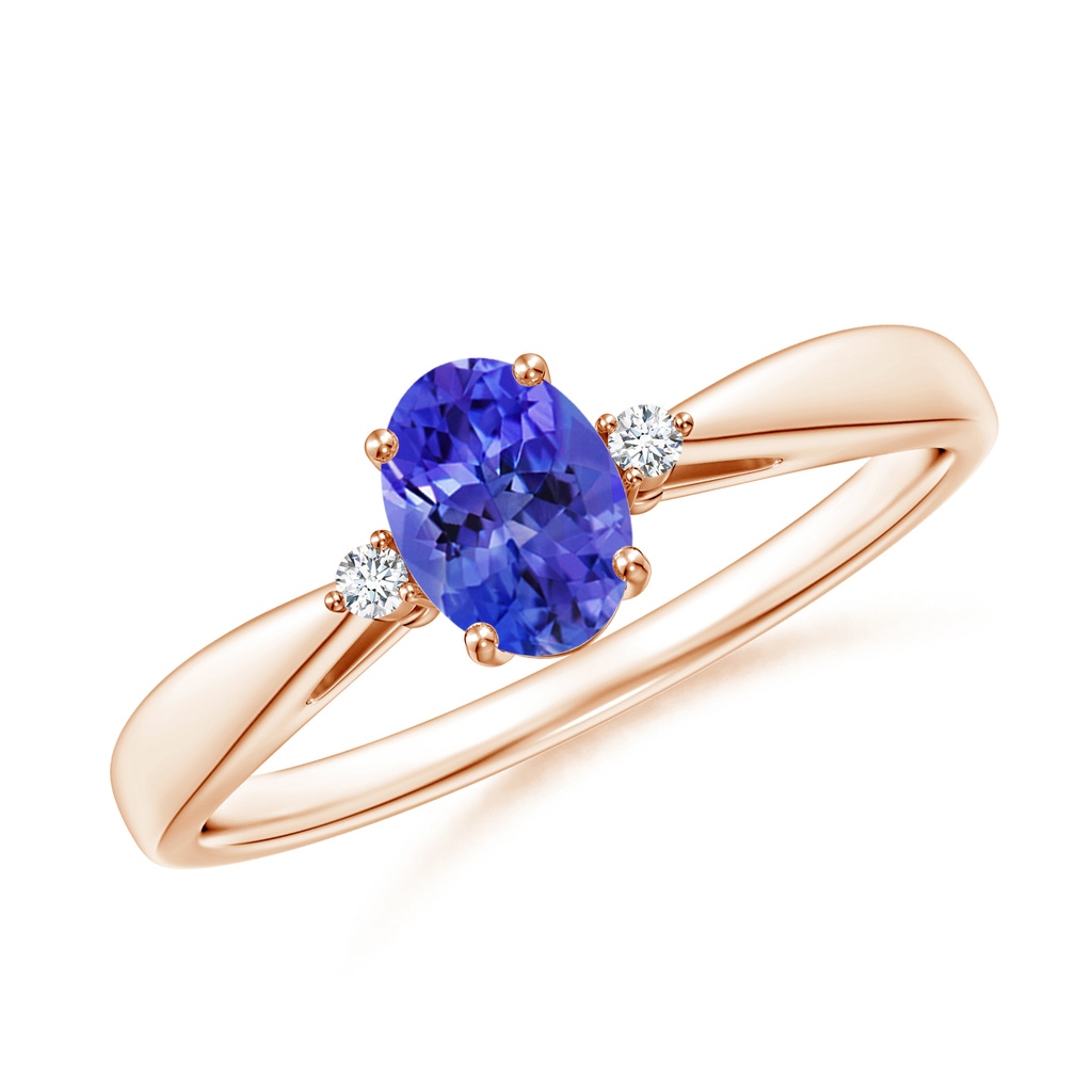 6x4mm AAAA Tapered Shank Tanzanite Solitaire Ring with Diamond Accents in Rose Gold