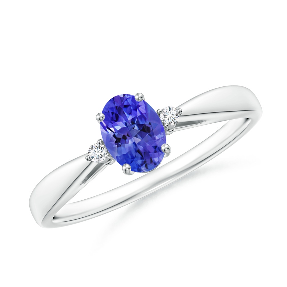 6x4mm AAAA Tapered Shank Tanzanite Solitaire Ring with Diamond Accents in White Gold 