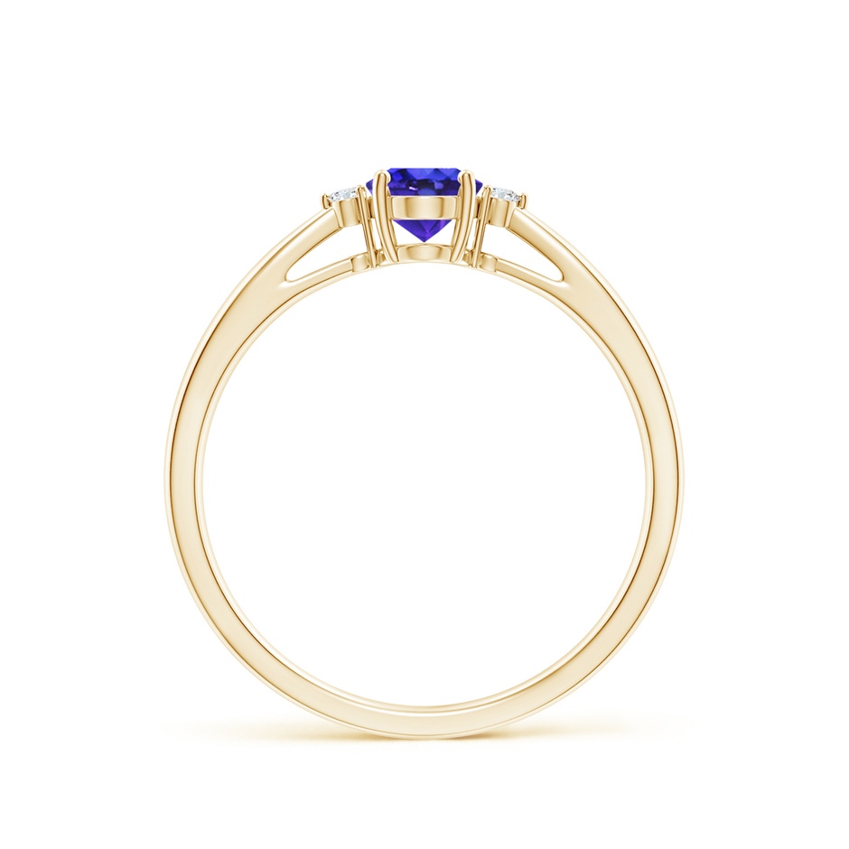 6x4mm AAAA Tapered Shank Tanzanite Solitaire Ring with Diamond Accents in Yellow Gold side-1