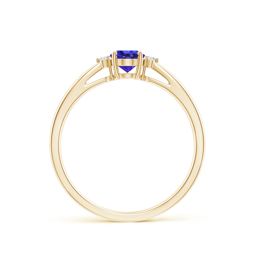 6x4mm AAAA Tapered Shank Tanzanite Solitaire Ring with Diamond Accents in Yellow Gold - side 199