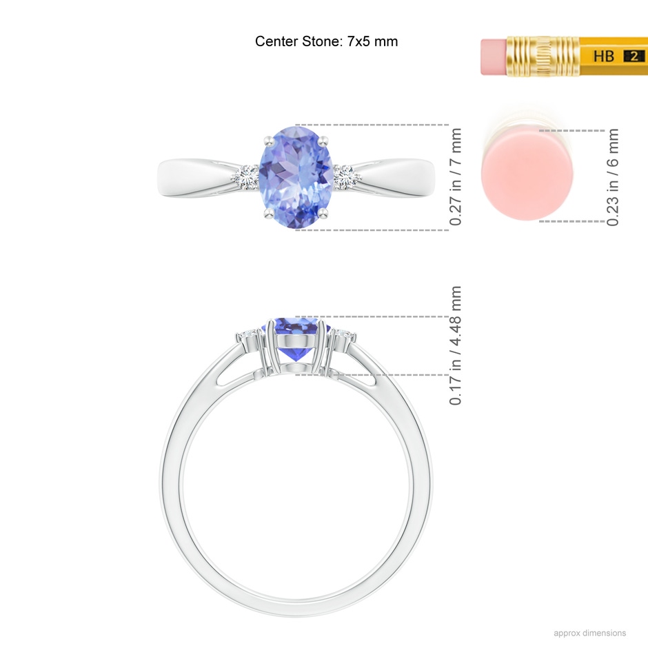 7x5mm A Tapered Shank Tanzanite Solitaire Ring with Diamond Accents in White Gold ruler