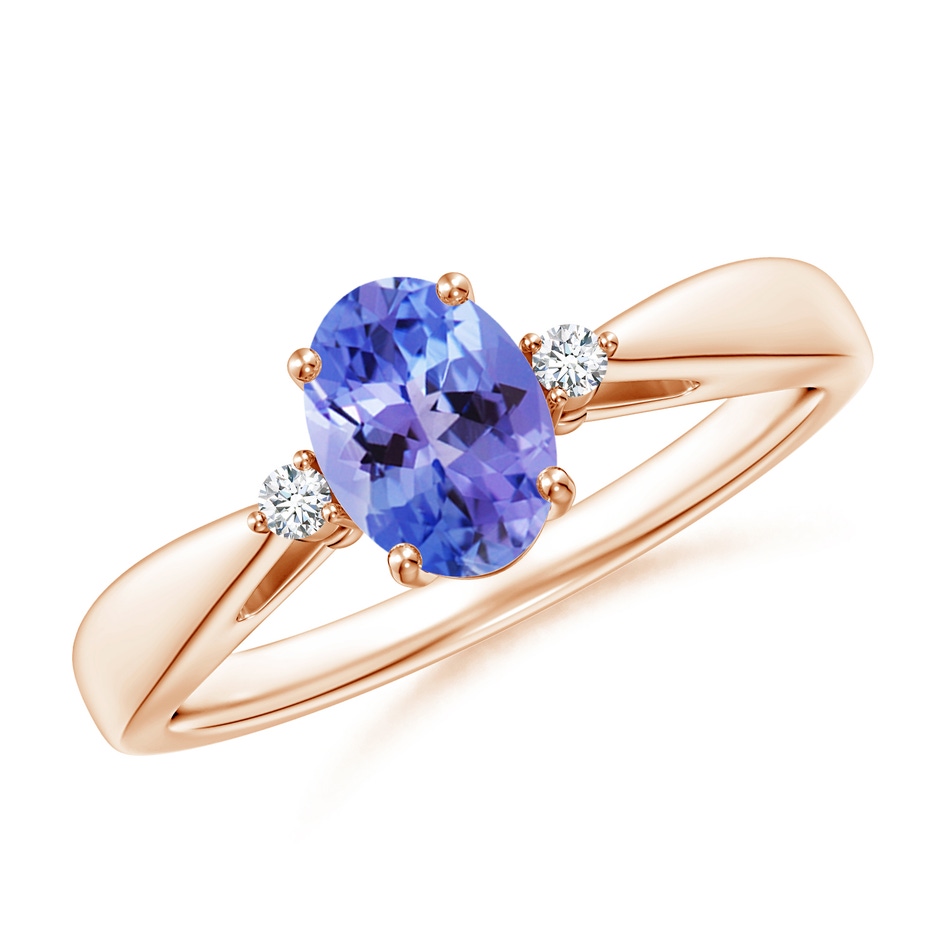 7x5mm AA Tapered Shank Tanzanite Solitaire Ring with Diamond Accents in Rose Gold 