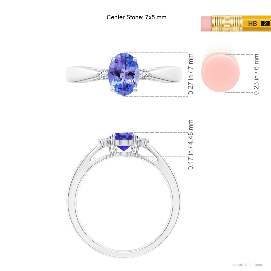 7x5mm AA Tapered Shank Tanzanite Solitaire Ring with Diamond Accents in White Gold ruler