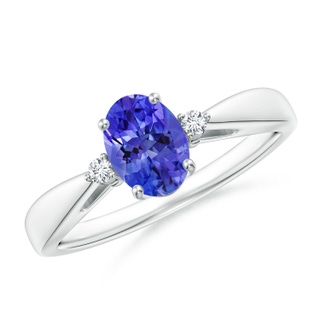 7x5mm AAA Tapered Shank Tanzanite Solitaire Ring with Diamond Accents in White Gold