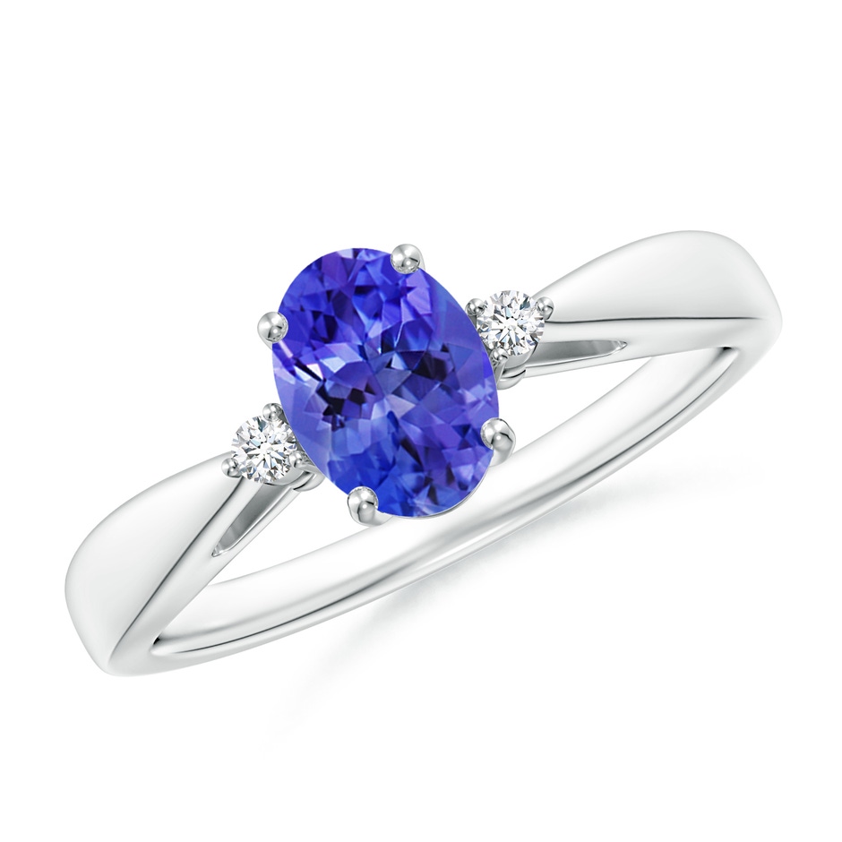 7x5mm AAA Tapered Shank Tanzanite Solitaire Ring with Diamond Accents in White Gold 