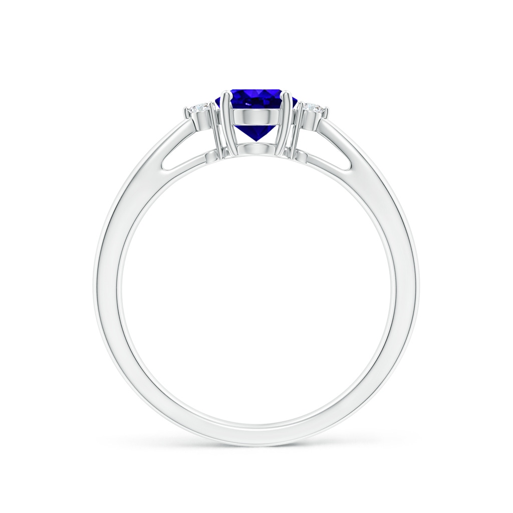 7x5mm AAAA Tapered Shank Tanzanite Solitaire Ring with Diamond Accents in P950 Platinum Side-1