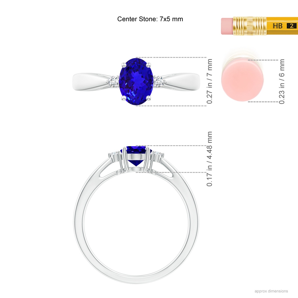 7x5mm AAAA Tapered Shank Tanzanite Solitaire Ring with Diamond Accents in P950 Platinum Ruler