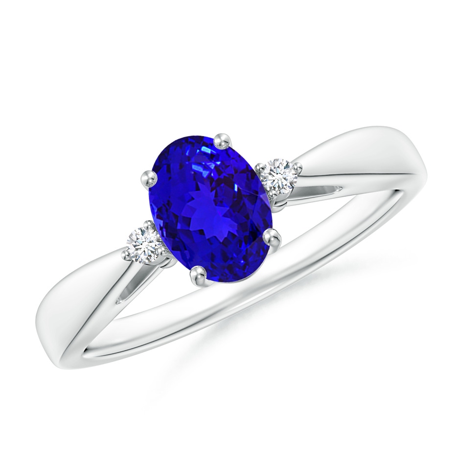 7x5mm AAAA Tapered Shank Tanzanite Solitaire Ring with Diamond Accents in White Gold 