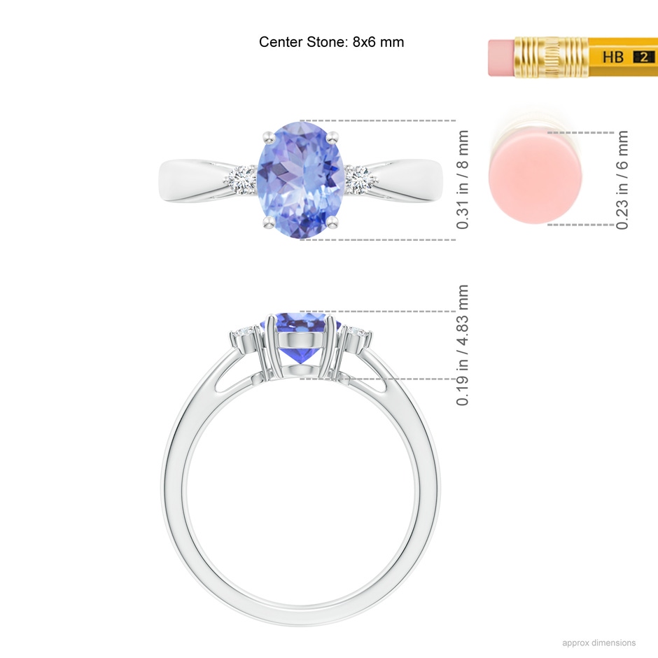8x6mm A Tapered Shank Tanzanite Solitaire Ring with Diamond Accents in P950 Platinum ruler