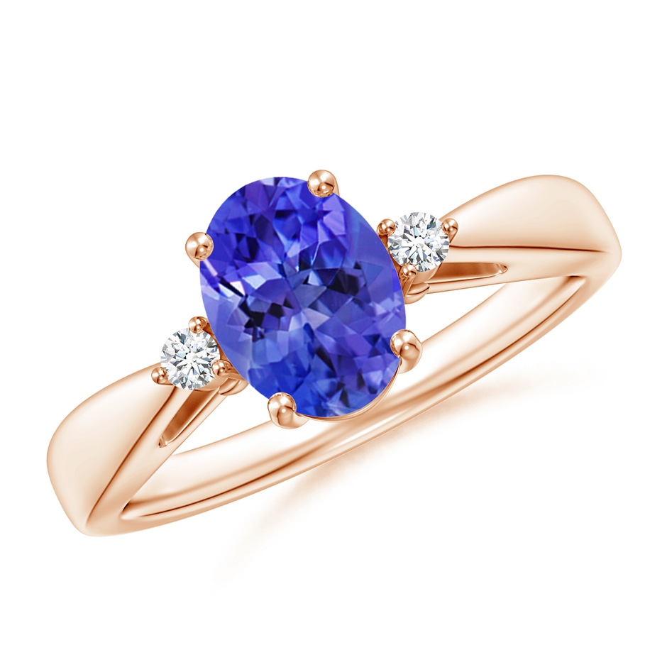 8x6mm AAA Tapered Shank Tanzanite Solitaire Ring with Diamond Accents in Rose Gold 