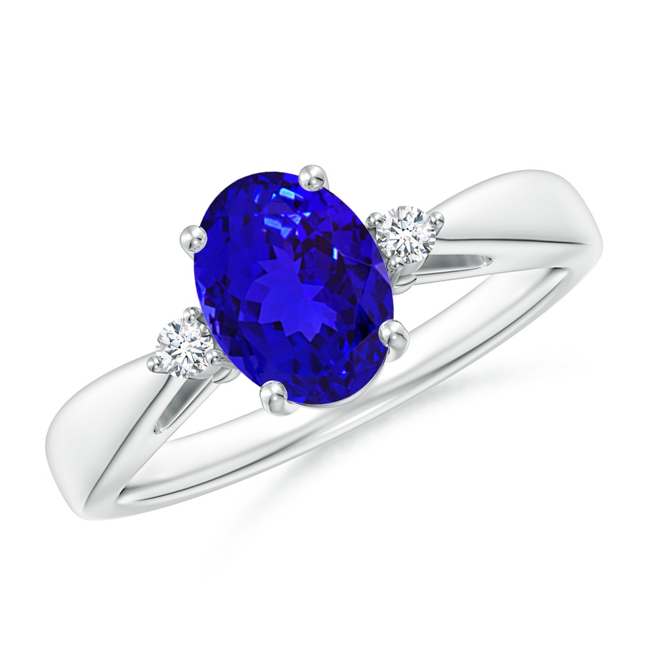 8x6mm AAAA Tapered Shank Tanzanite Solitaire Ring with Diamond Accents in White Gold 
