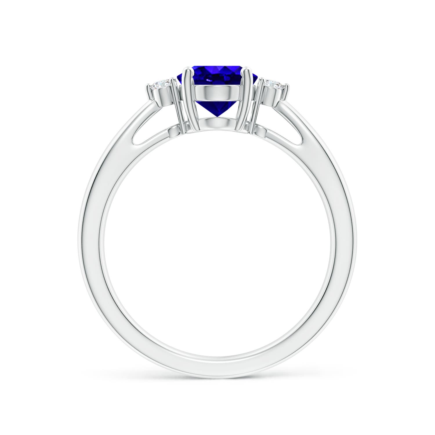 8x6mm AAAA Tapered Shank Tanzanite Solitaire Ring with Diamond Accents in White Gold