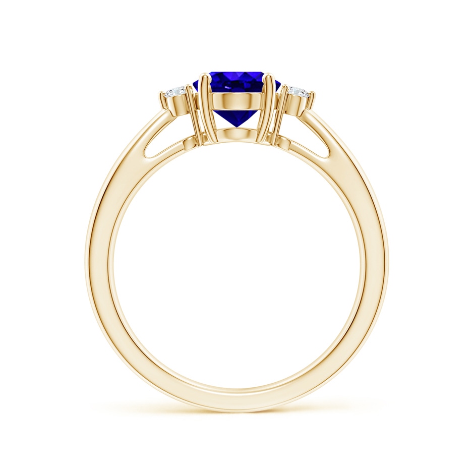 8x6mm AAAA Tapered Shank Tanzanite Solitaire Ring with Diamond Accents in Yellow Gold side-1