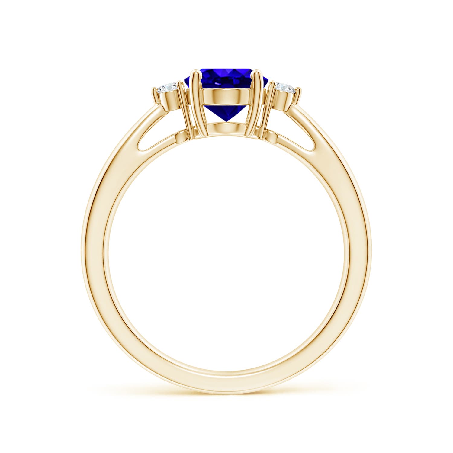 8x6mm AAAA Tapered Shank Tanzanite Solitaire Ring with Diamond Accents in Yellow Gold - side 2