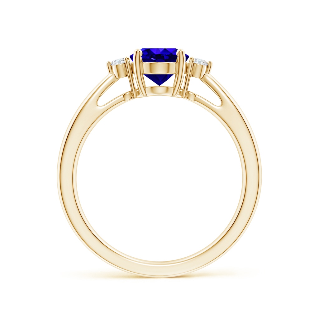 8x6mm AAAA Tapered Shank Tanzanite Solitaire Ring with Diamond Accents in Yellow Gold - side 199