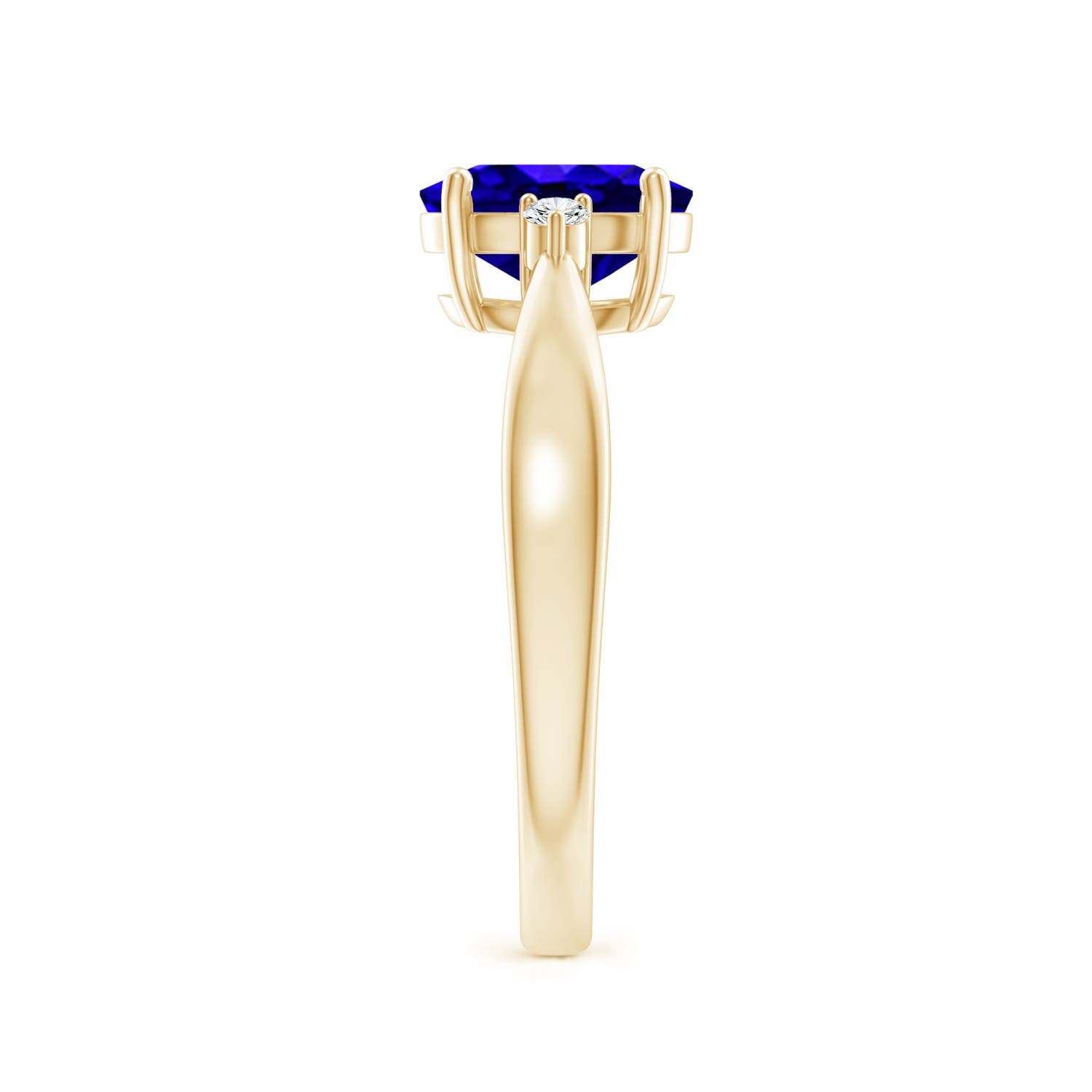 8x6mm AAAA Tapered Shank Tanzanite Solitaire Ring with Diamond Accents in Yellow Gold - side 3